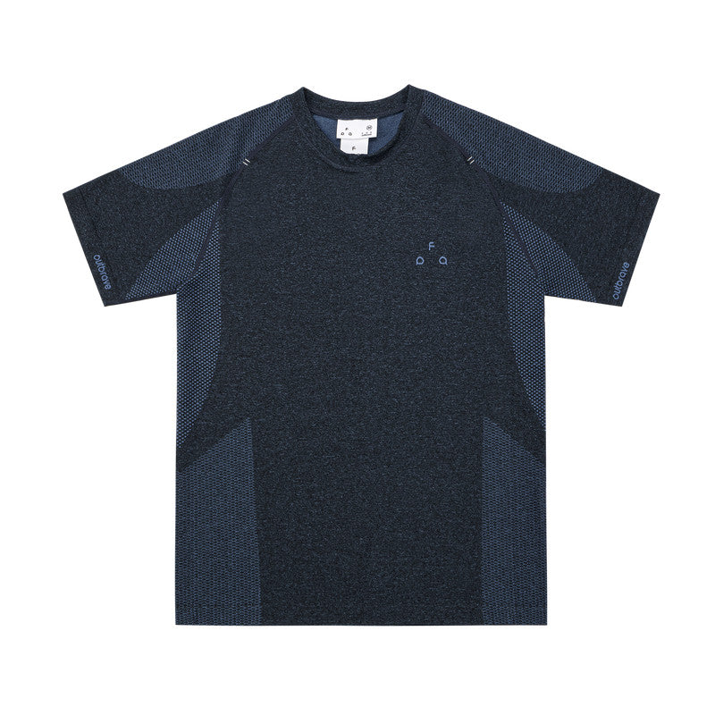FPA One-Piece Knit Texture Short Sleeve T-Shirt for Men - Summer Round Neck Contrast Color Fitness Outdoor Sports Tee