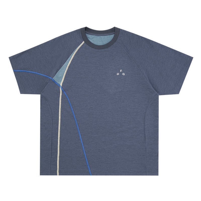 FPA Color-Block Stretch Cationic Sports Short Sleeve Summer Patchwork Round Neck Casual Minimalist Streetwear Trend T-Shirt
