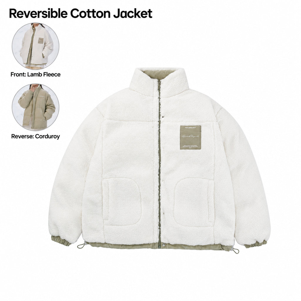 FPA Reversible Sherpa-Lined Corduroy Cotton Jacket Winter Thick Warm Chinese Streetwear Couple Style Cotton Coat for Men