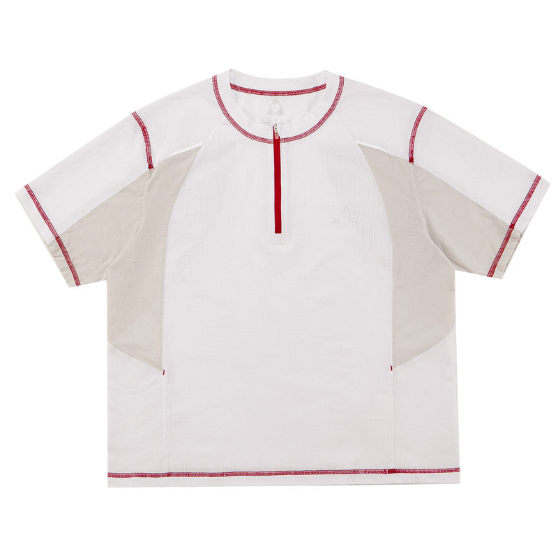 FPA 7A Antibacterial Quick-Dry Color-Block Half-Zip Short Sleeve Outdoor Sports T-Shirt for Men and Women