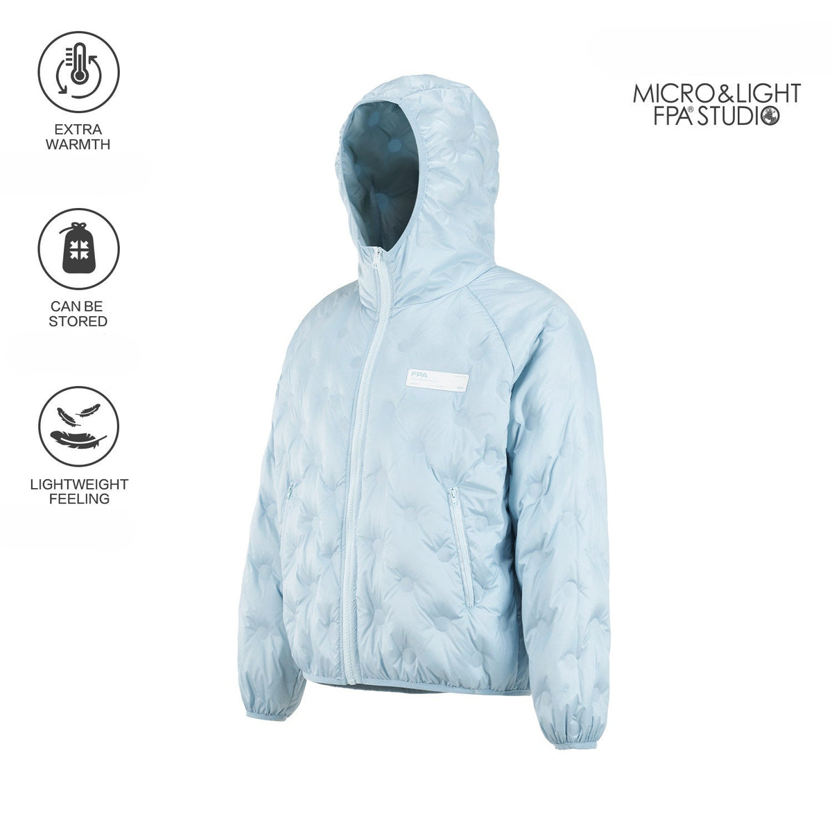 Lightweight 90% White Duck Down FPA Embossed Hooded Down Jacket, Chinese Streetwear Autumn/Winter Coat