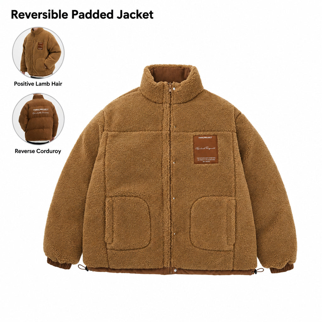 FPA Reversible Sherpa-Lined Corduroy Cotton Jacket Winter Thick Warm Chinese Streetwear Couple Style Cotton Coat for Men