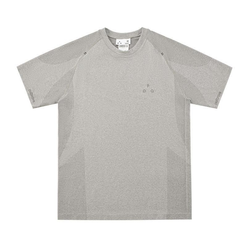 FPA One-Piece Knit Texture Short Sleeve T-Shirt for Men - Summer Round Neck Contrast Color Fitness Outdoor Sports Tee