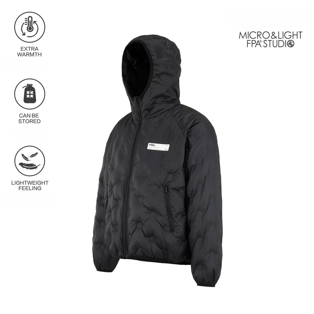 Lightweight 90% White Duck Down FPA Embossed Hooded Down Jacket, Chinese Streetwear Autumn/Winter Coat