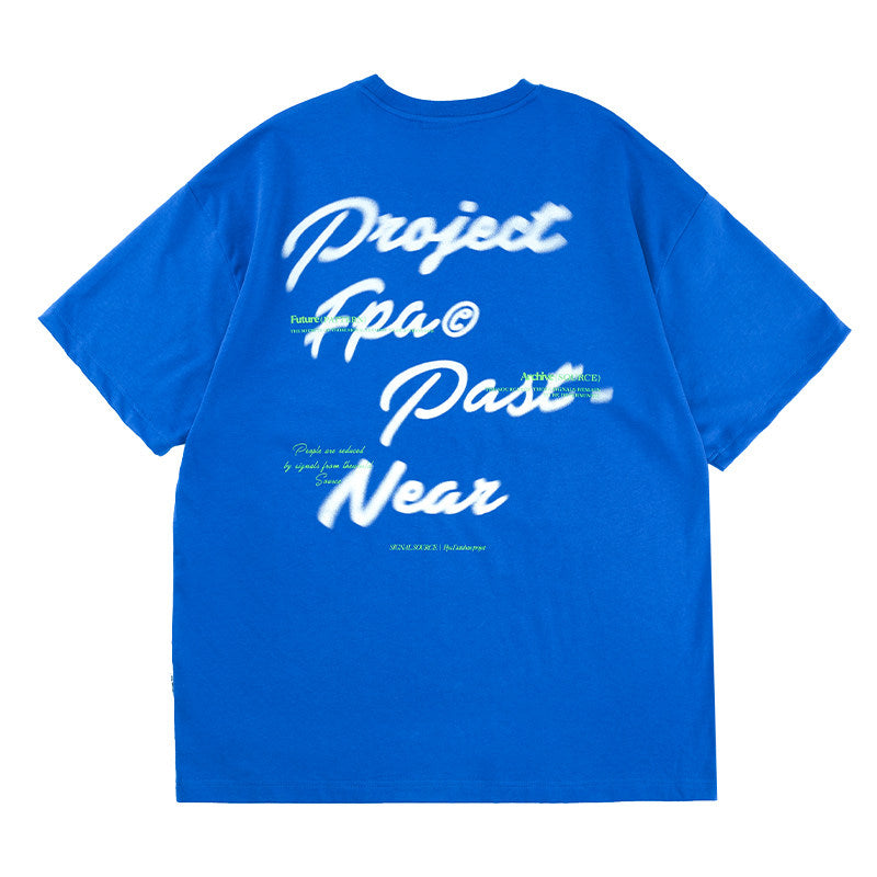 FPA Blur Font Graphic Short-Sleeve T-Shirt - Streetwear, Round Neck, Loose Fit, Summer, Unisex, Men
