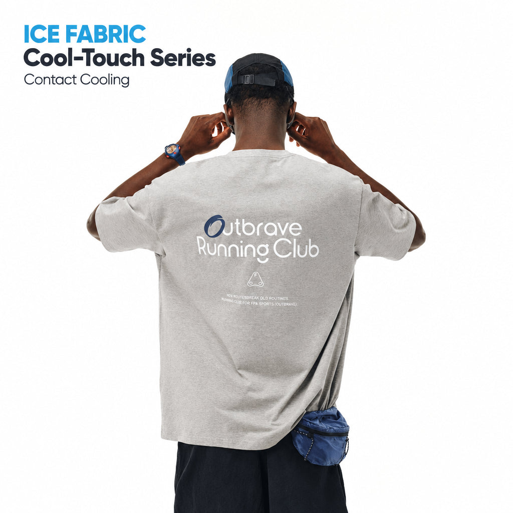 FPA Cool-Touch Ice-Skin Athletic Short-Sleeve T-Shirt, Chinese Streetwear, Crew Neck, Loose Retro Summer Unisex Couple Mid-Length Sleeve Tee
