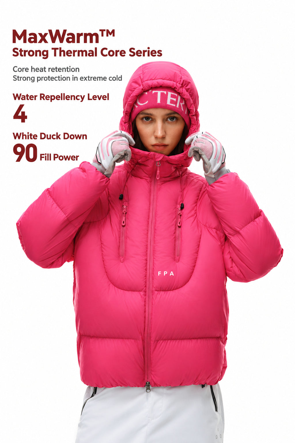 FPA Double-Zip Hooded Structured Down Jacket Winter Outdoor Sports Thick Warm Couple Coat