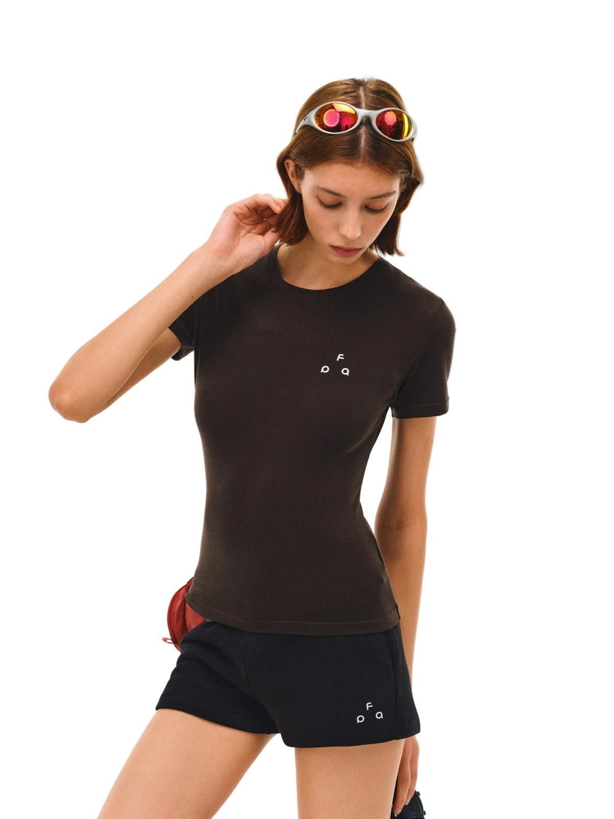 FPA7A Antibacterial Logo Stretch Crew Neck T-Shirt for Outdoor Sports, Slim Fit, Basic Layering, Short Sleeve for Women