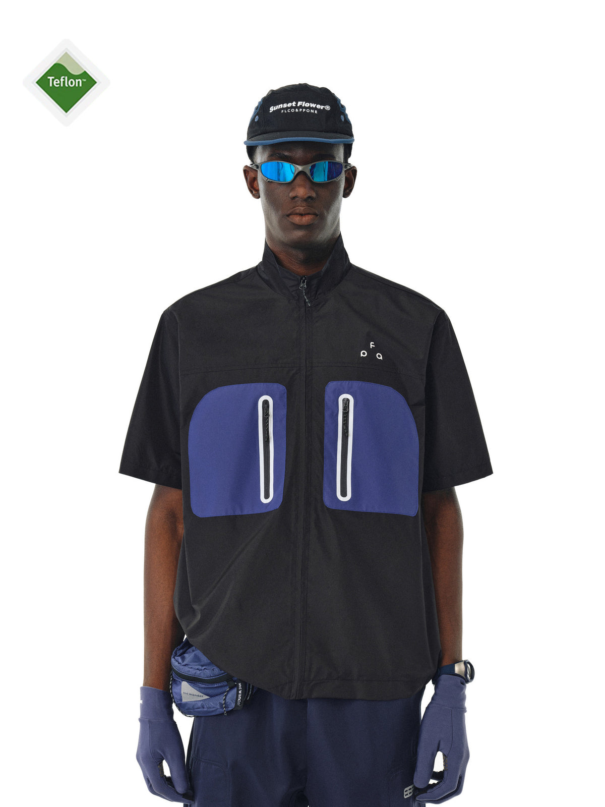 FPA Teflon Three-Proof Cycling Short-Sleeve Shirt - Chinese Streetwear Summer American-Style Couple Lapel Black Half-Sleeve Shirt