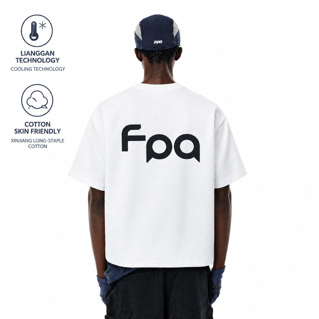 FPA Cool-Touch Ice-Silk Xinjiang Long-Staple Cotton T-Shirt, Chinese Streetwear, Loose Fit, Crew Neck, Casual, Heavyweight, White, Summer Short Sleeve
