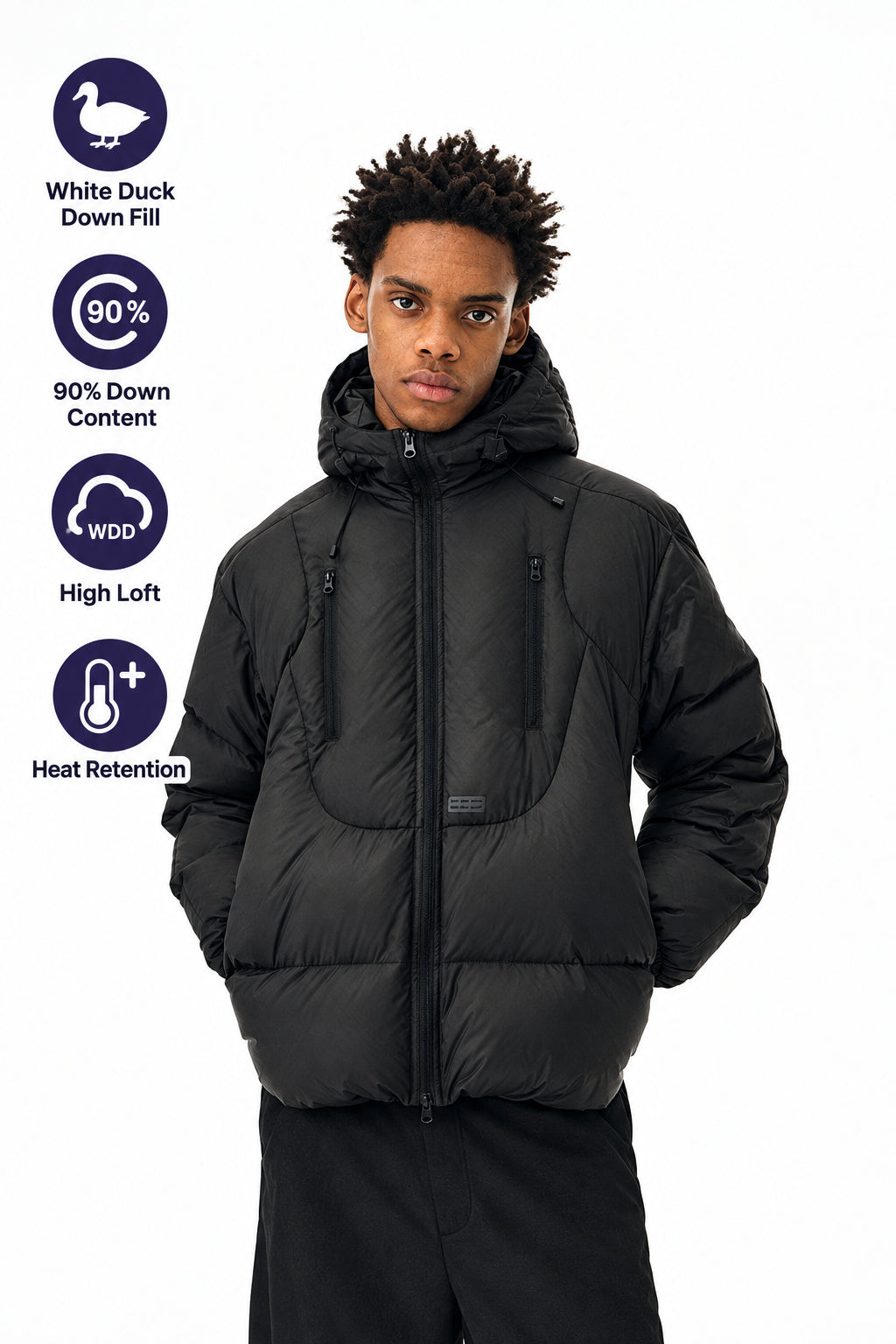 FPA Double-Layer Hooded Down Jacket Winter Design Loose Couple Black Warm Coat Men