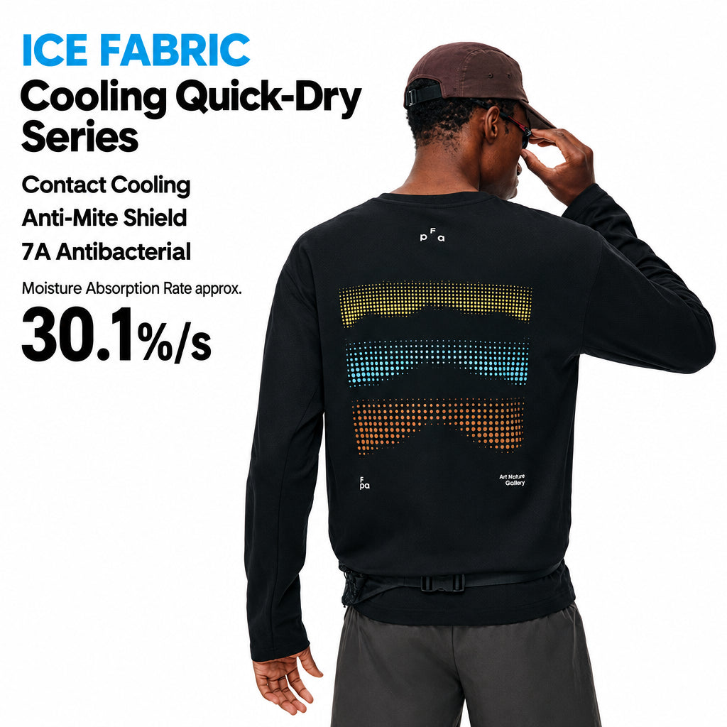 FPA 7A Antibacterial Quick-Dry Cool-Touch Anti-Mite Long-Sleeve Sports T-Shirt for Men and Women, Autumn Outdoor Fitness Round Neck Printed Couple Tee