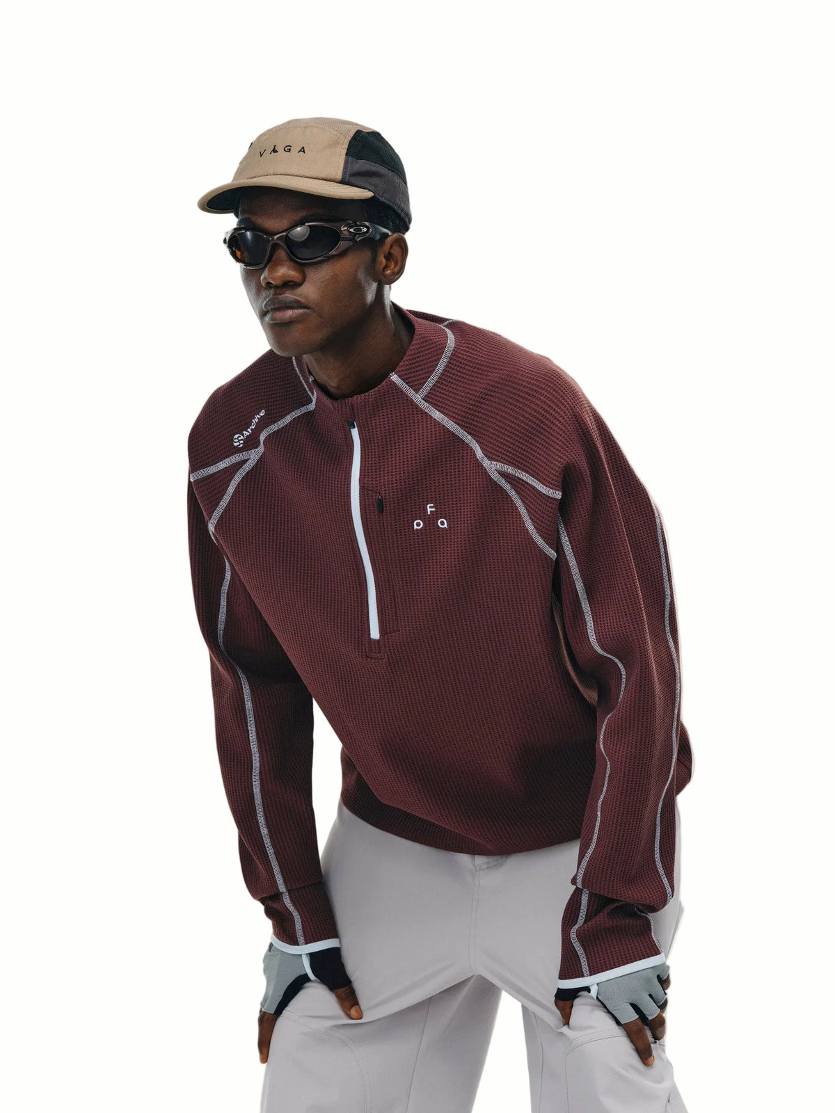 FPA Quick-Dry UPF50+ Sun Protection Long-Sleeve Sports Tee, Spring/Fall Chinese Street Style Half-Zip Half-High Collar Loose Fit Couple T-Shirt