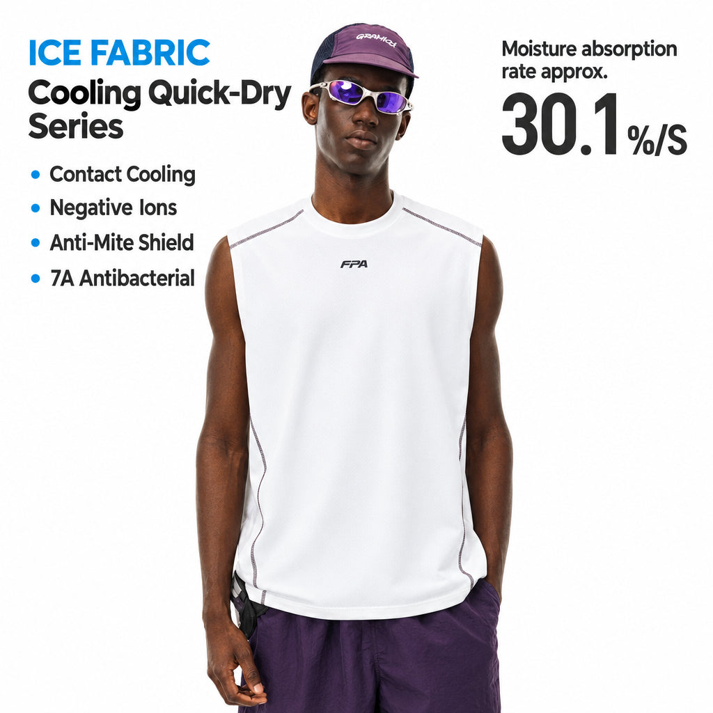FPA Ice-Feel Quick-Dry 7A Antibacterial Anti-Mite Vest - National Trend Summer Loose Round Neck Basic Sleeveless T-Shirt