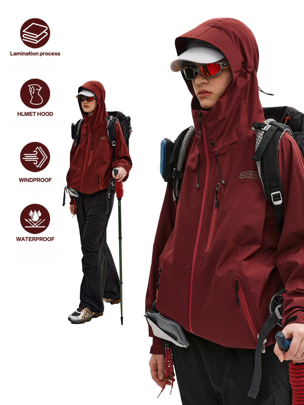 FPA Waterproof Outdoor Hard Shell Jacket with Fully Taped Seams, Couple Outdoor Sports Jacket for Men