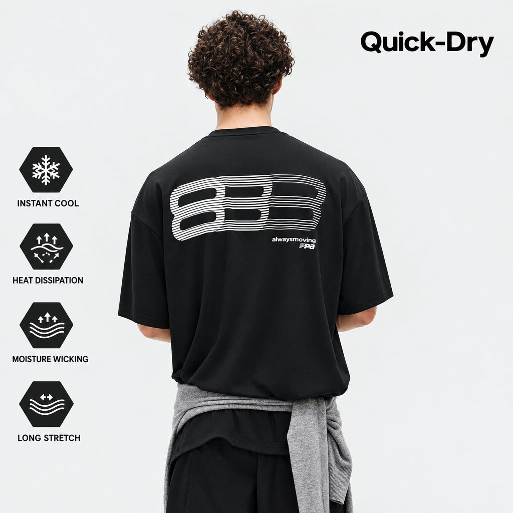 FPA Quick-Dry Moisture-Wicking Gradient Track Short Sleeve T-Shirt for Men - Chinese Streetwear Trendy Summer Cool Touch Tee