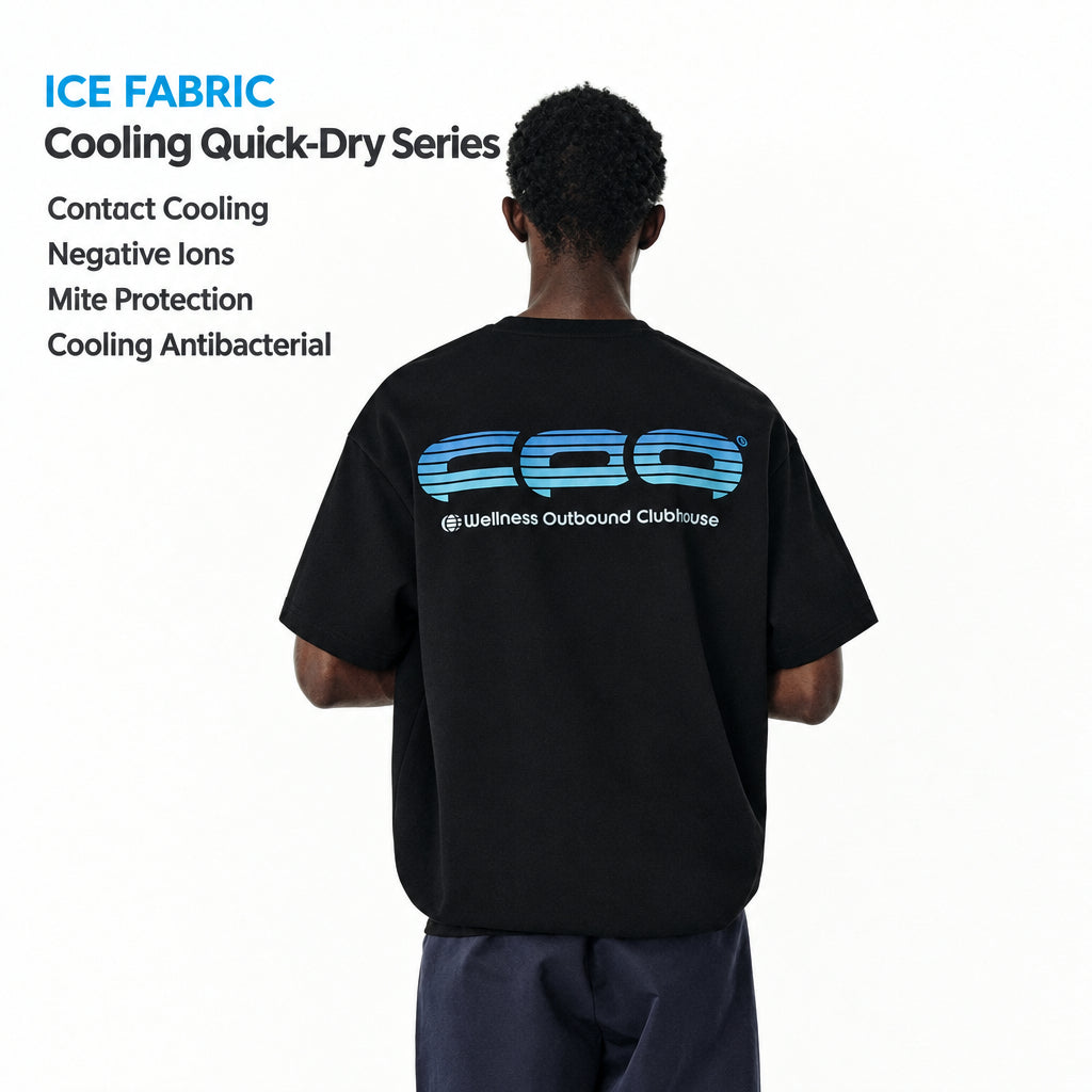 FPA Ice-Feel Quick-Dry Gradient Logo Short Sleeve T-Shirt – Chinese Streetwear Summer Athletic Loose Heavyweight Couple Tee
