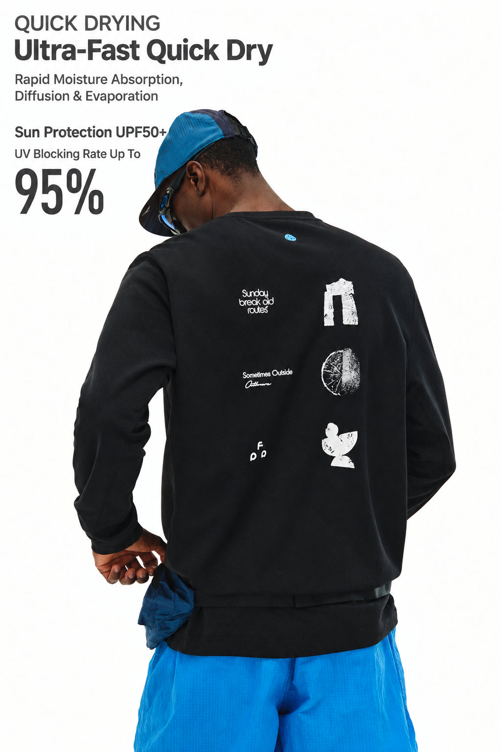 FPA Moisture-Wicking UPF50+ Printed Long Sleeve Athletic Spring Casual Crew Neck Black Couple T-Shirt