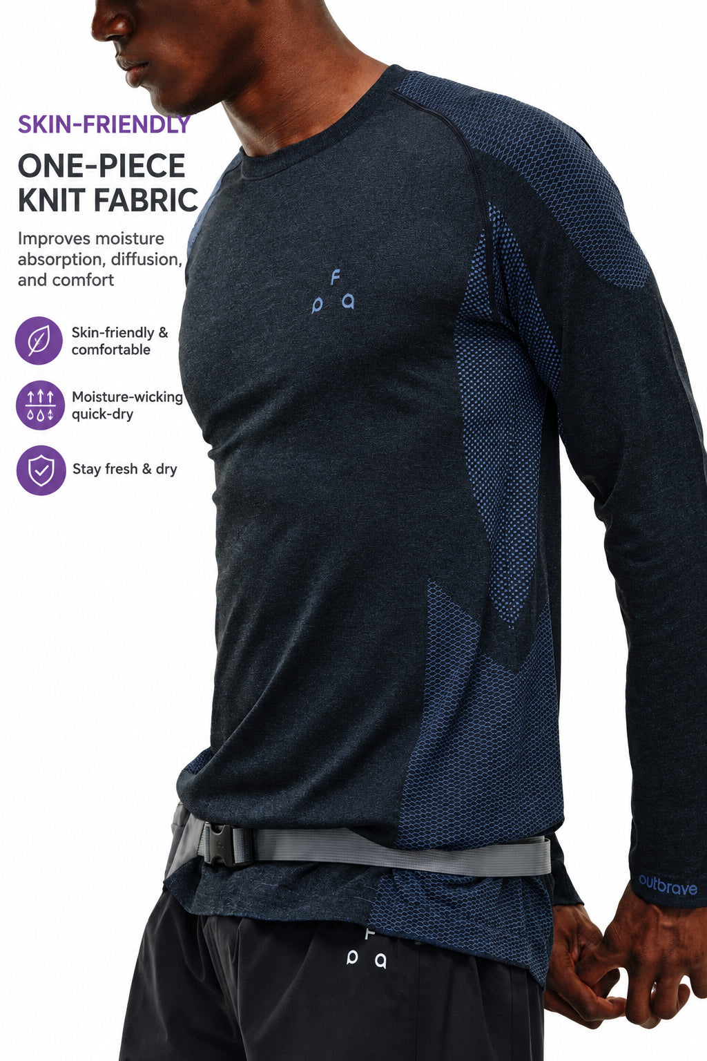 FPA Seamless Knit Texture Long-Sleeve Outdoor Sports Quick-Dry Crew Neck T-Shirt for Men