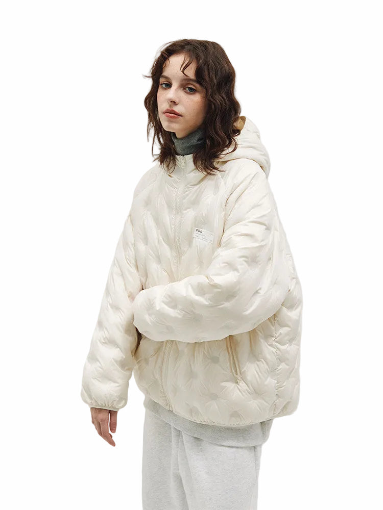 Lightweight 90% White Duck Down FPA Embossed Hooded Down Jacket, Chinese Streetwear Autumn/Winter Coat