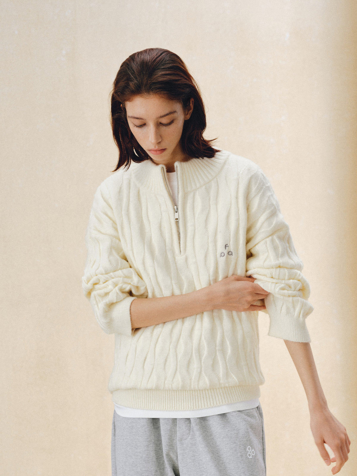 FPA Half-Zip Half-Turtleneck Cable Knit Pullover Sweater - Casual Retro Autumn Knit Top