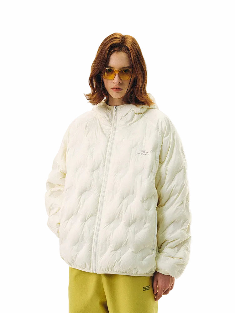 FPA 90% White Duck Down Houndstooth Lightweight Hooded Down Jacket - Loose Fit, Youth Style, Autumn/Winter