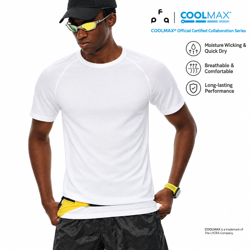 FPA Coolmax Seamless Knit Short Sleeve T-Shirt for Running and Fitness, Summer Basic Logo Tee, Regular Fit, Unisex