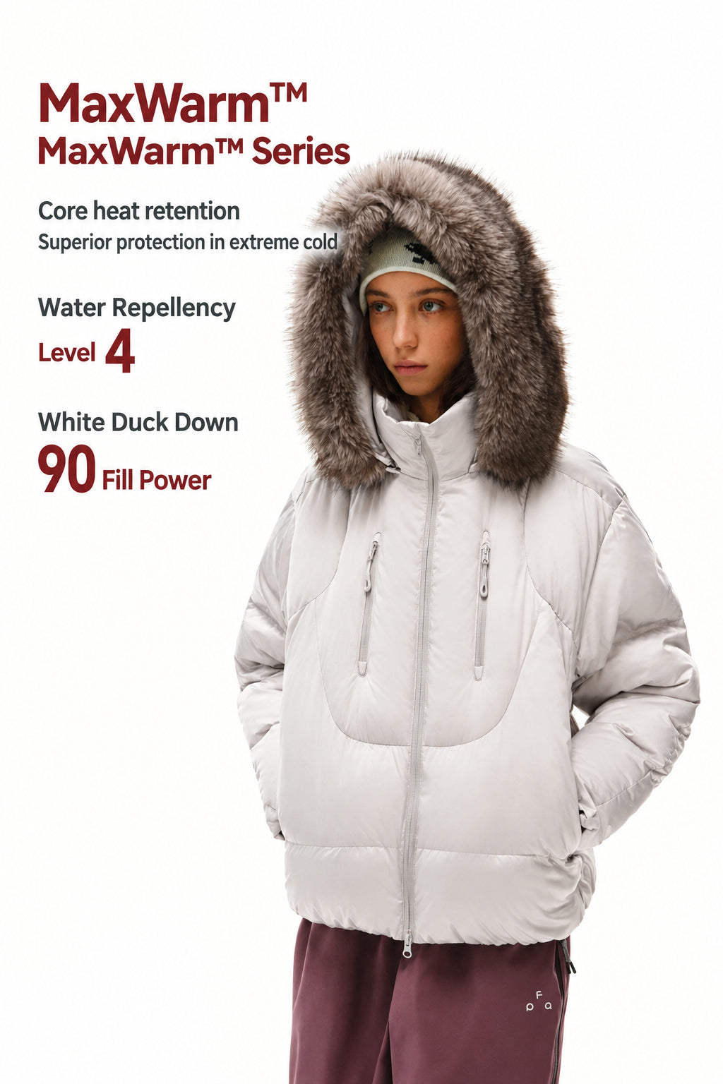 FPA Detachable Fur Collar Warm Quilted Down Jacket with Hood for Couples