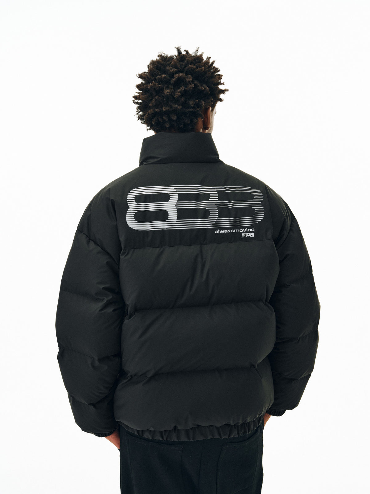 FPA Matte Phantom 8 Logo Basic Cotton Padded Jacket - Winter Thick Warm Stand Collar Cold-Proof Chinese Streetwear Black Cotton Coat