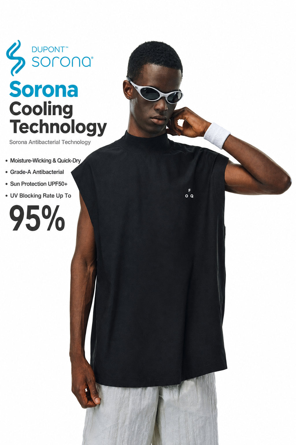 FPA Cooling Antibacterial UPF50+ Sun Protection Sports Tank Top - Summer Loose Oversized Sleeveless T-Shirt for Men