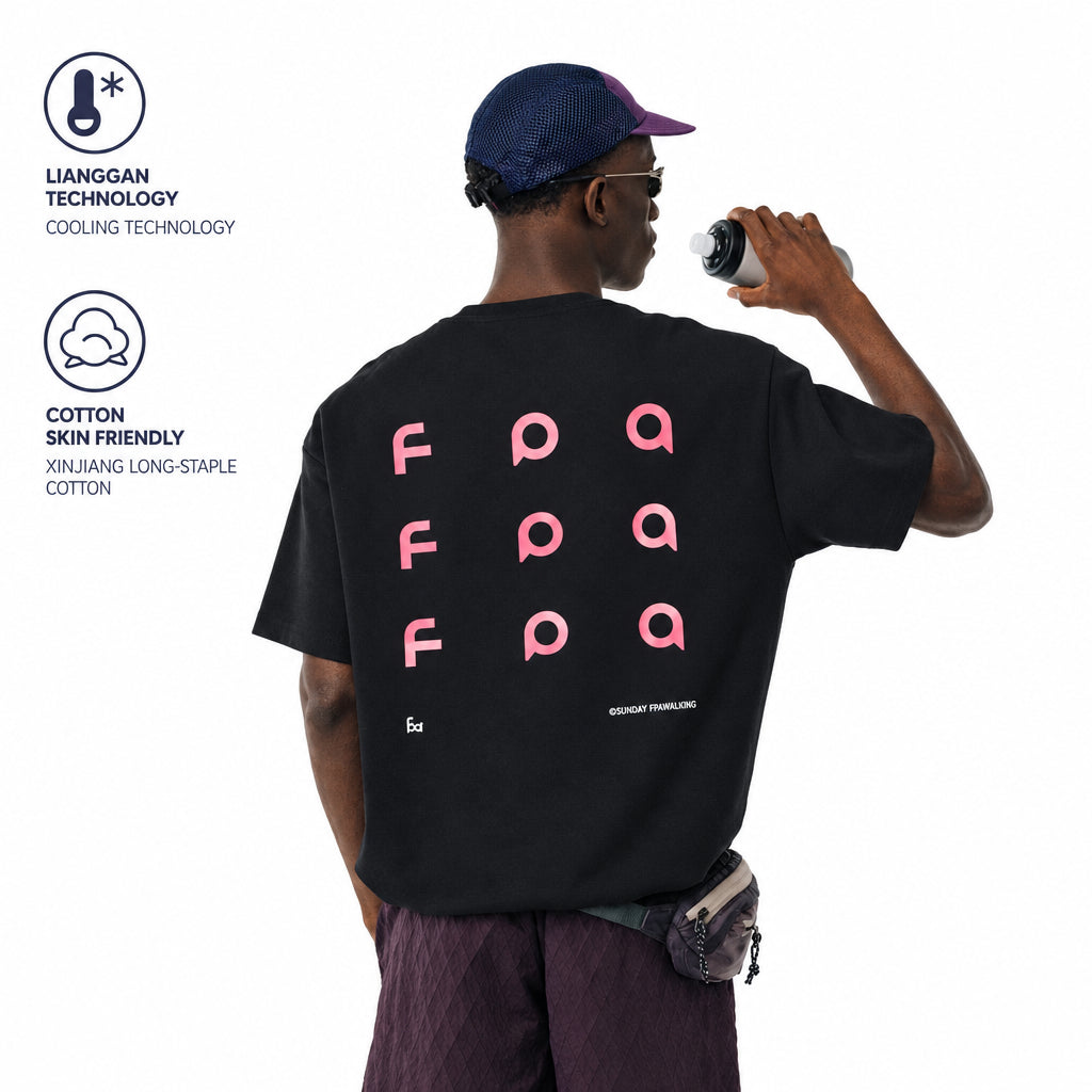 FPA Cool-Touch Ice-Skin Long-Staple Cotton Short-Sleeve T-Shirt | Chinese Streetwear Summer Crewneck Oversized Couple Tee in Black