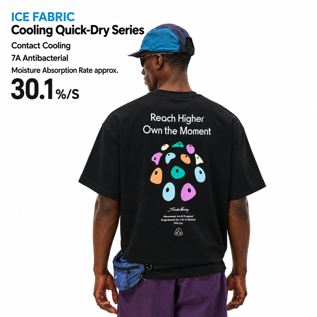 FPA Cool-Touch Quick-Dry 7A Antibacterial Athletic Short Sleeve T-Shirt for Outdoor Leisure, Round Neck, Printed, Couple Style, Summer Half Sleeve Tee