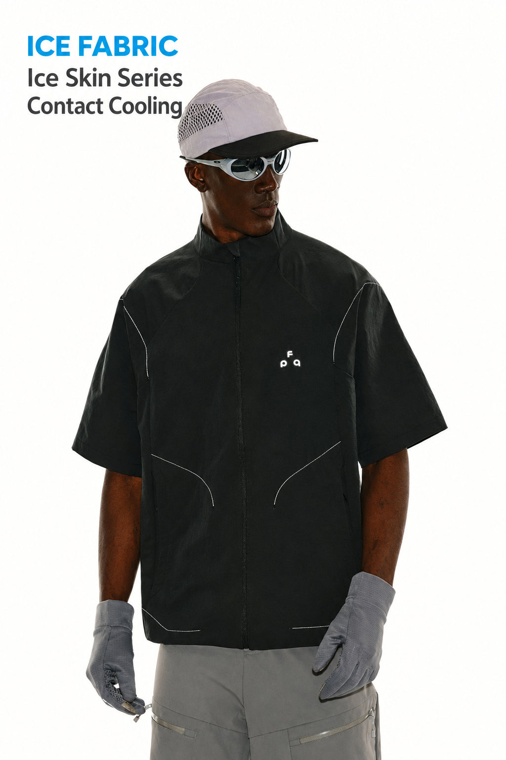 FPA Cool-Touch Structured Outdoor Short-Sleeve Jacket Shirt | Summer Loose-Fit Zip-Up Stand-Collar Shirt for Men