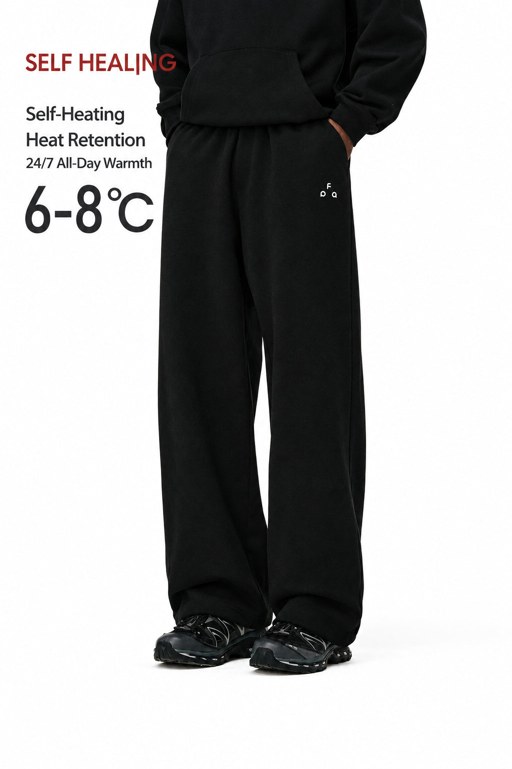 FPA Heavyweight Terry Cloth Warm Lounge Pants – Straight Leg, Relaxed Fit, Unisex Casual Black Sweatpants for Men