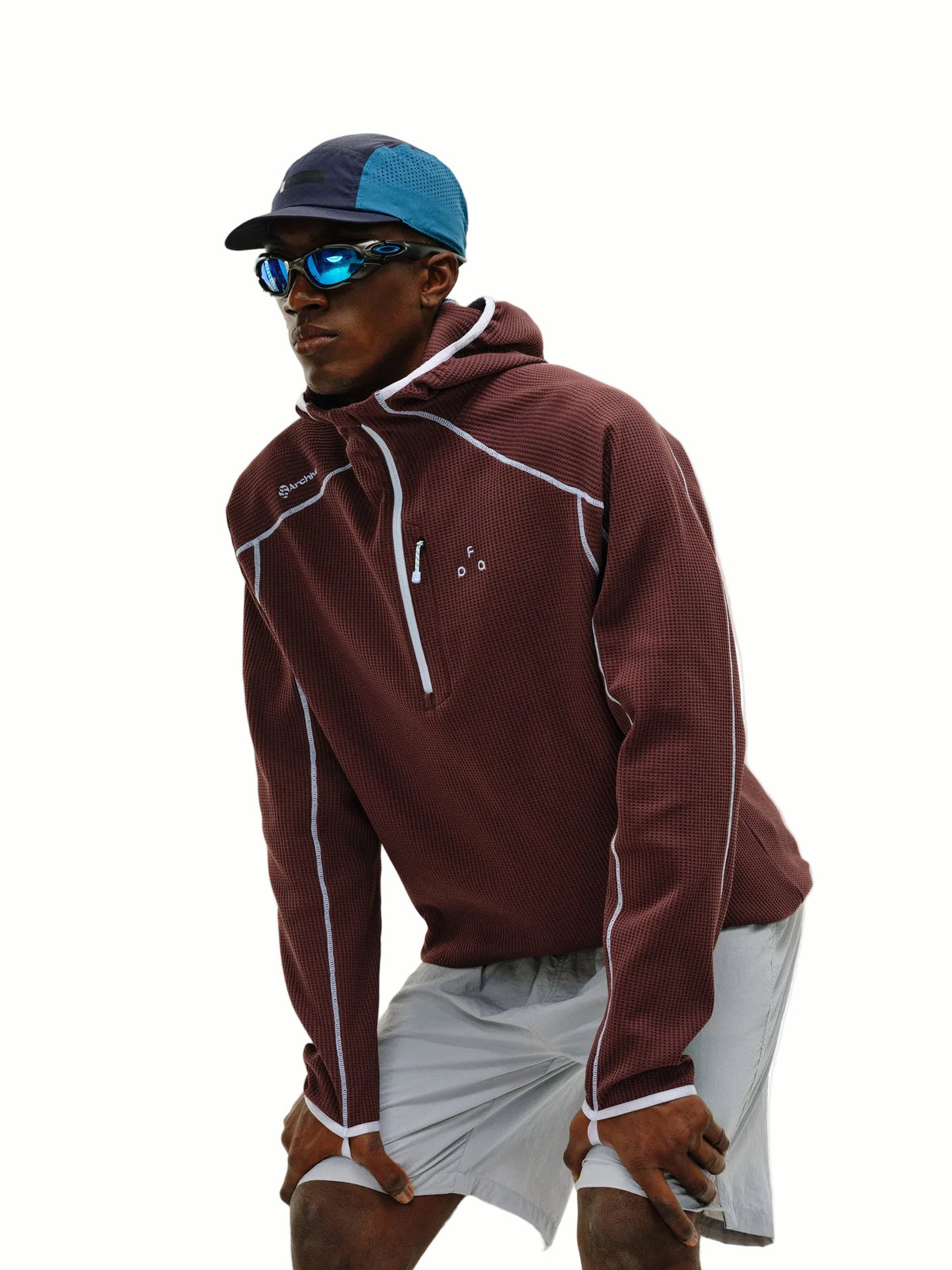 FPA Sun-Protective Quick-Dry Sports Hooded Long-Sleeve Shirt with Contrast Half-Zip, Casual Spring Outdoor Unisex T-Shirt