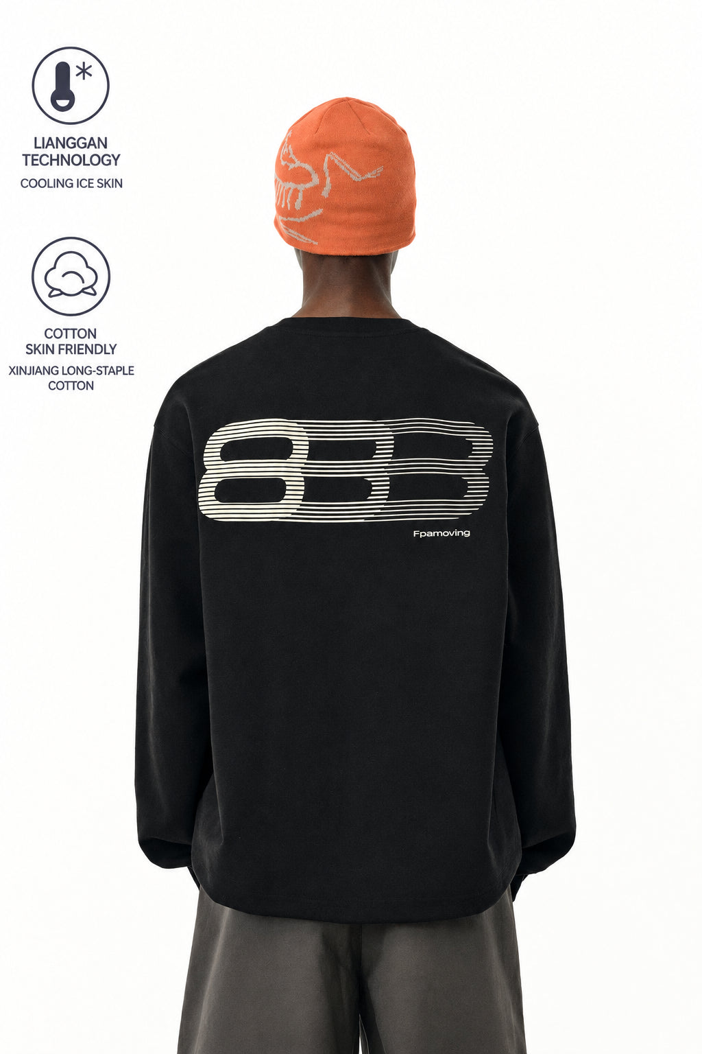 FPA Ice-Feel Long-Sleeve Oversized Logo T-Shirt – Cotton Blend, Unisex Couple Style, Spring