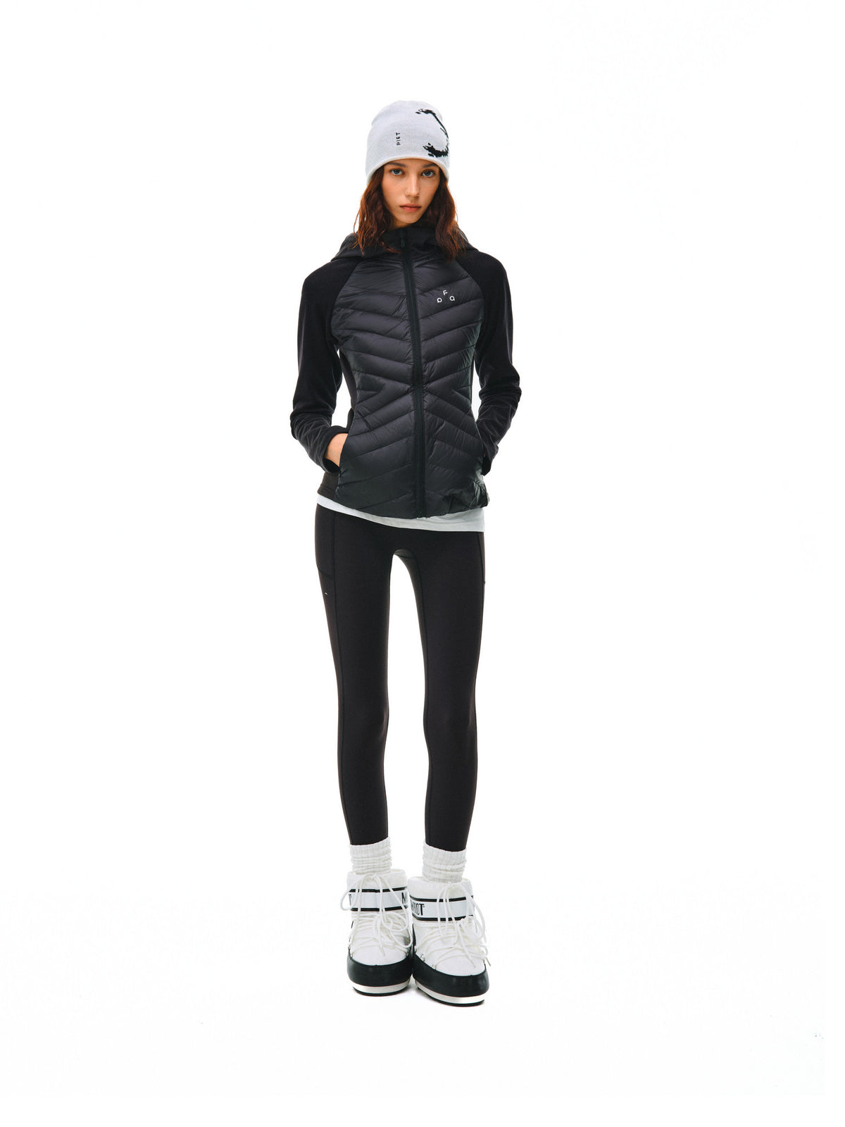 FPA Women's Hooded Quilted Down Jacket with Contrast Panels, Autumn/Winter Outdoor Sports Warm White Down Coat