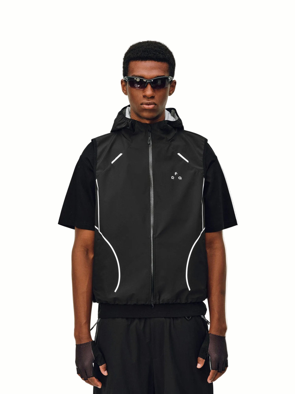 FPA Waterproof Breathable Abrasion-Resistant Light Arc Hooded Vest, Outdoor Sports Reflective Strip Summer Outerwear Sleeveless Jacket for Men
