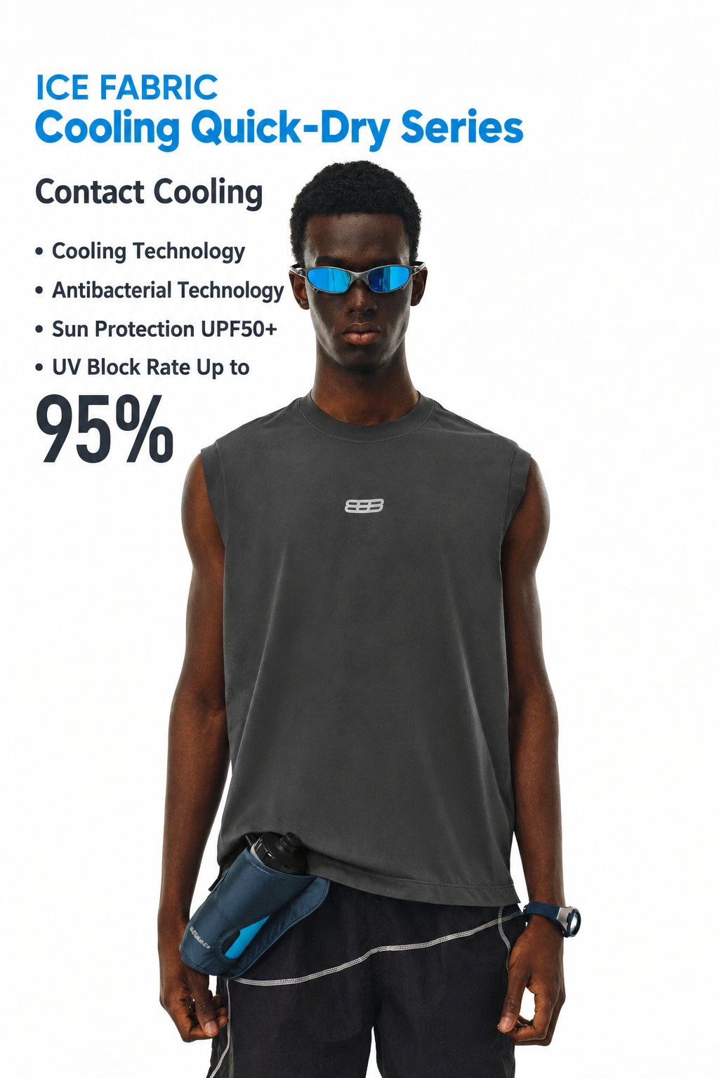 FPA Cooling Antibacterial UPF50+ Sports Vest - Chinese Streetwear Summer Loose Round Neck Sleeveless T-Shirt for Men