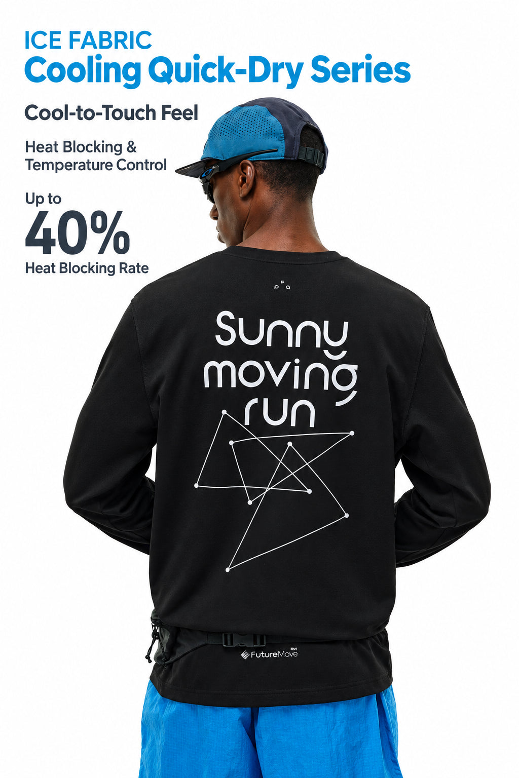 FPA Cool-Touch Quick-Dry Reflective Hole Running T-Shirt, Chinese Trend Spring Round Neck Couple Print Outdoor Sports Long Sleeve