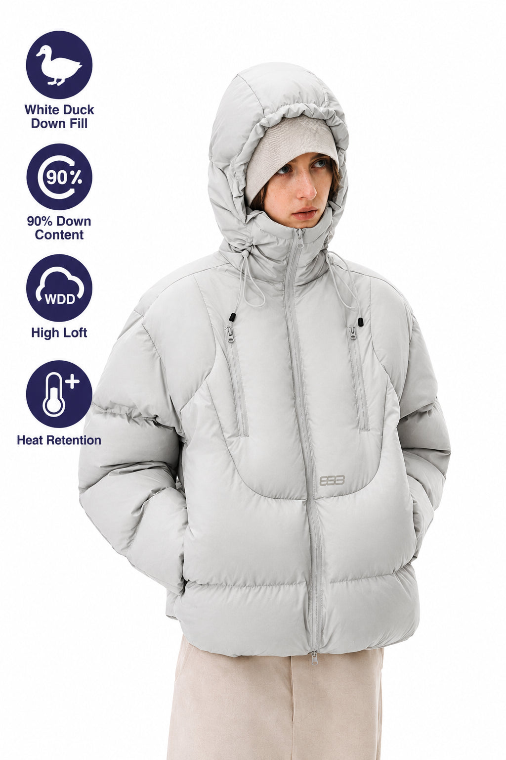 FPA Double-Zip Hooded Down Jacket – Chinese Streetwear Trend Winter Short Couple Warm Coat
