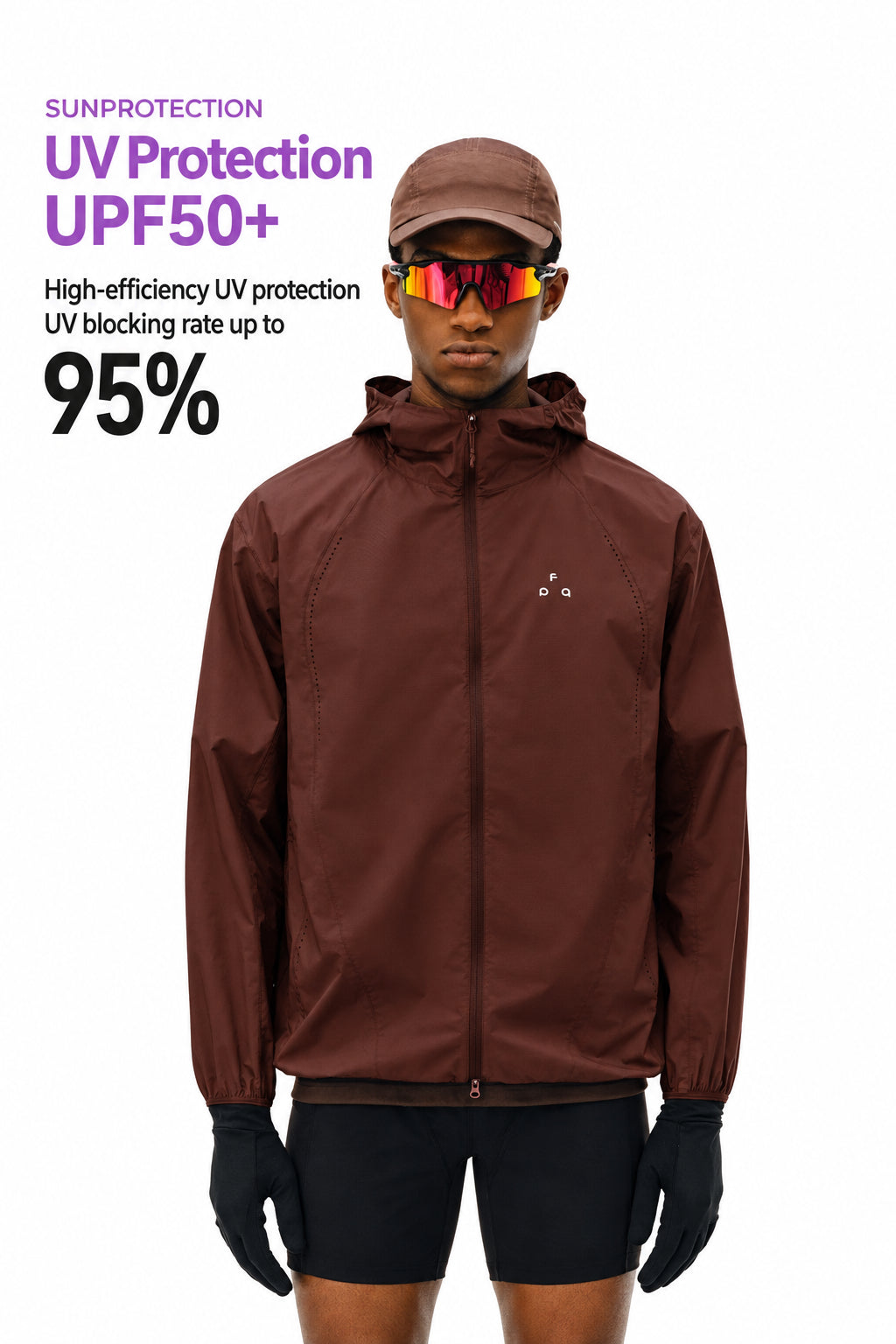 FPA Breathable Running Jacket with Hood, UPF50+ Sun Protection, Lightweight Outdoor Sports Jacket for Men