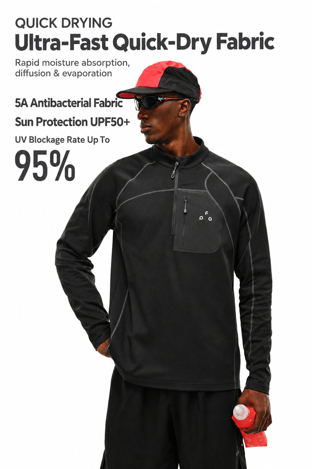 FPA Half-Zip Pocket Long Sleeve Outdoor Sports Spring Stitching Casual Unisex T-Shirt