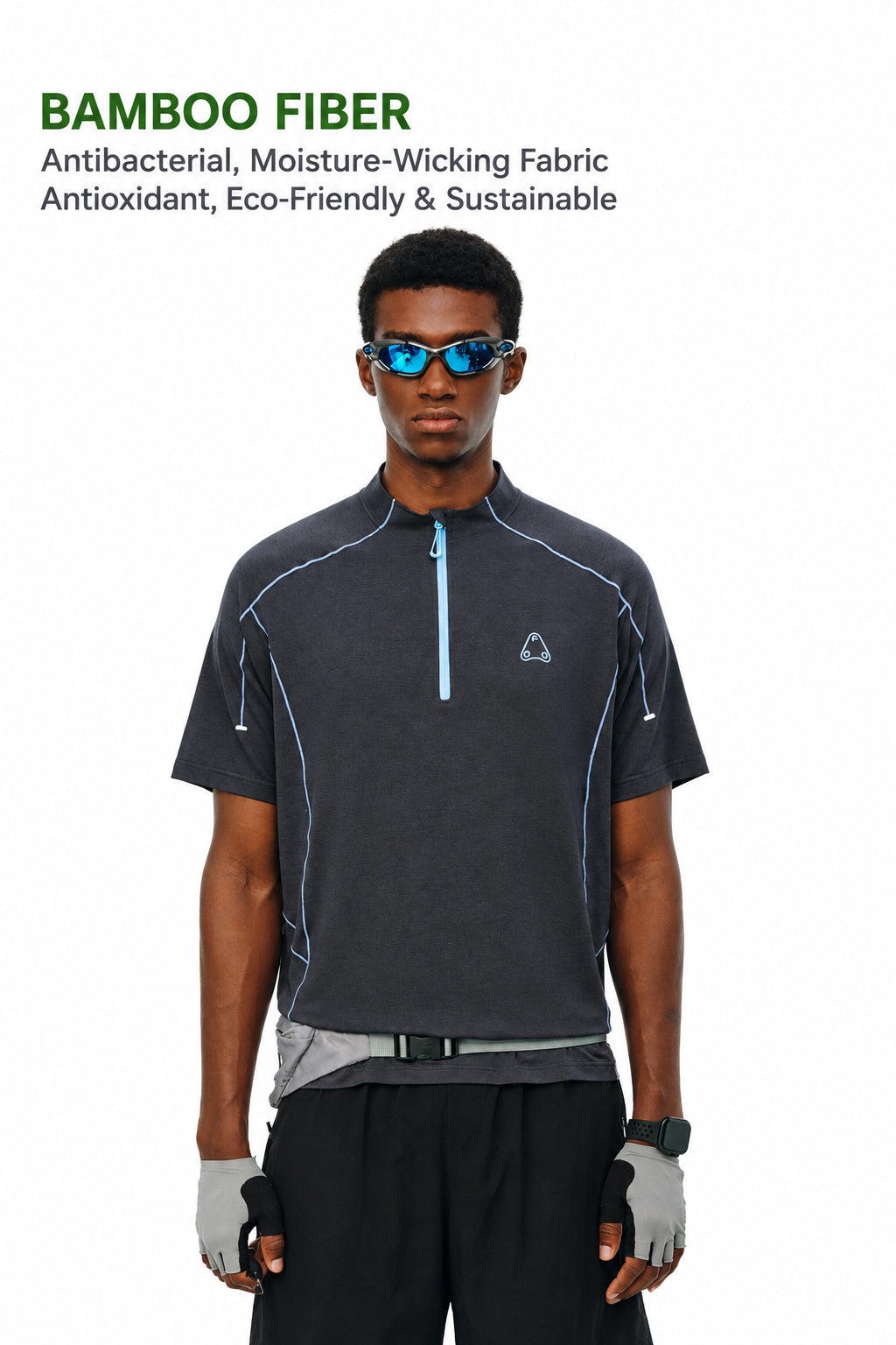 FPA Half-Zip Breathable Cycling Reflective Short Sleeve Outdoor Sports Fitness Summer Printed Casual T-Shirt for Men