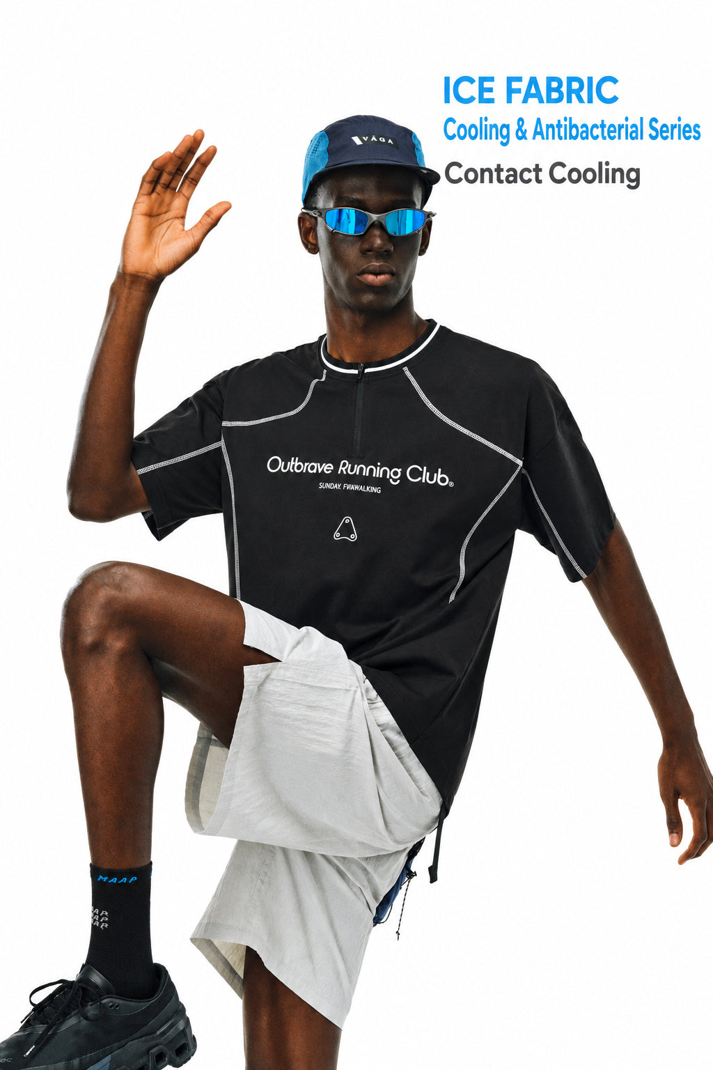 FPA Cool-Touch Antimicrobial Half-Zip Sports Short Sleeve T-Shirt for Summer Outdoor Casual, Chinese Streetwear Style American Unisex Tee