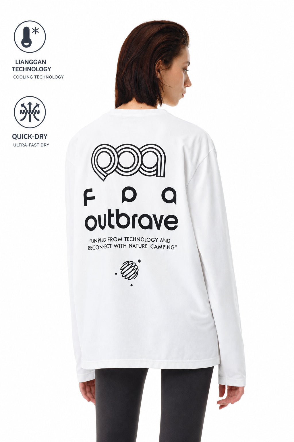 FPA Ice-Feel Quick-Dry Printed Lightweight Long-Sleeve Couple Casual Loose Fit Crew Neck White T-Shirt for Spring/Autumn