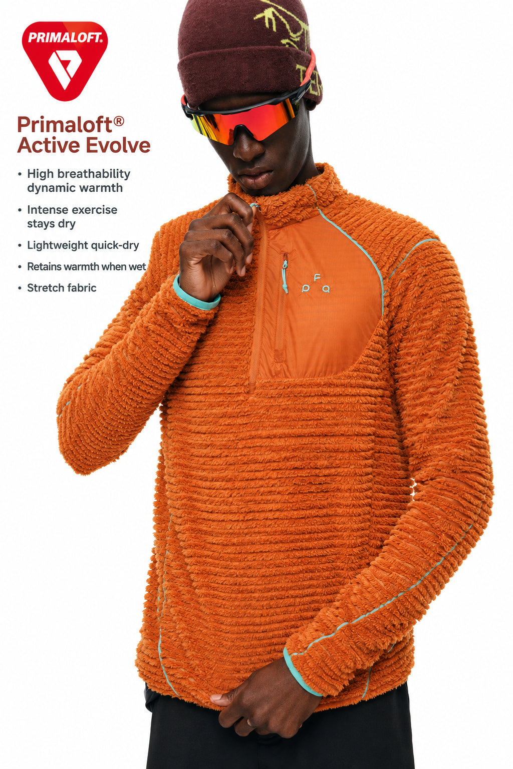 FPA Half-Zip Primaloft® Fleece Outdoor Sweatshirt, Breathable Color-Block Couple Stand Collar Jacket