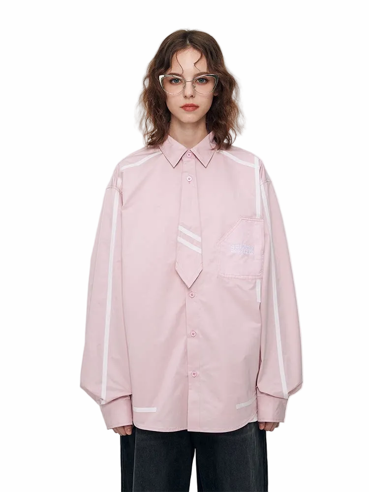 FPA Webbing Patch Fake Tie Long-Sleeve Shirt 2023 New Spring/Autumn Chinese Streetwear Loose-Fit Men's Shirt