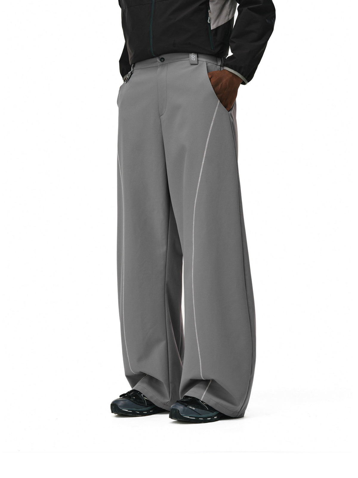 FPA Outdoor Curved-Leg Pants with Contrast Color Wide-Leg Trousers