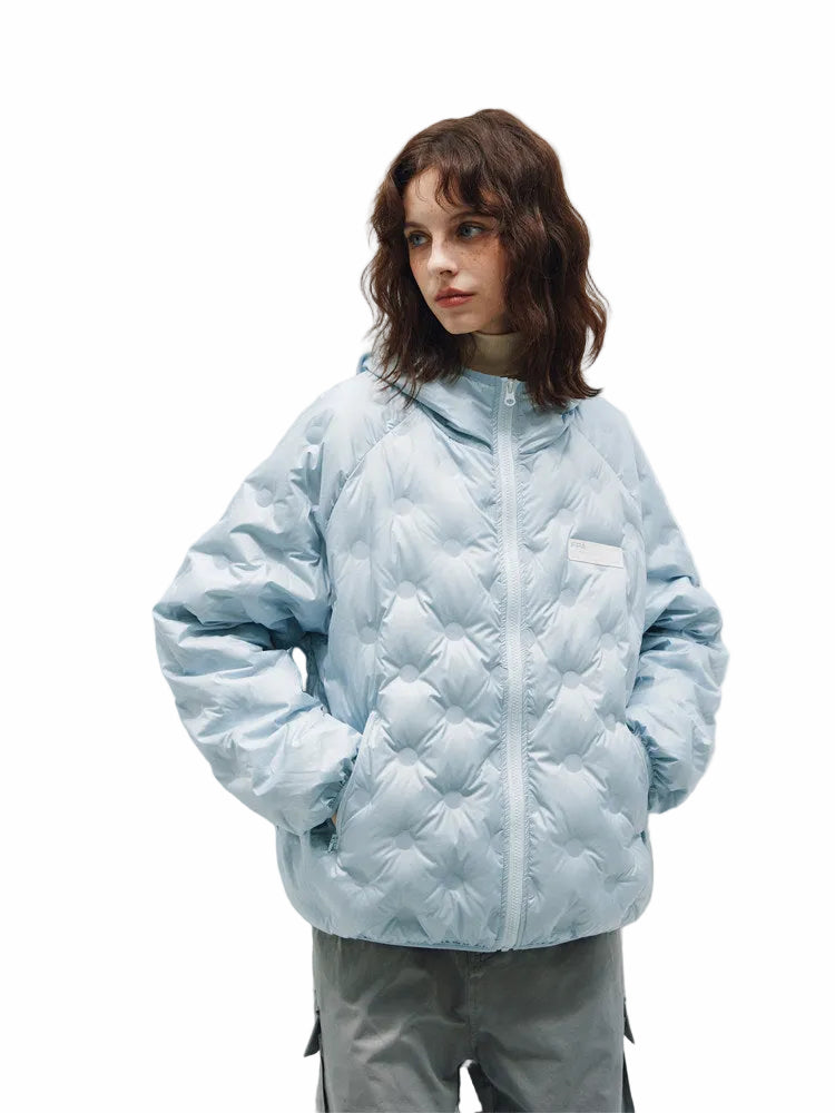 Lightweight 90% White Duck Down FPA Embossed Hooded Down Jacket, Chinese Streetwear Autumn/Winter Coat
